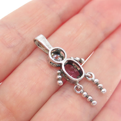 925 Sterling Vintage Amethyst & C Z February Birthstone Boy Articulated Pendant