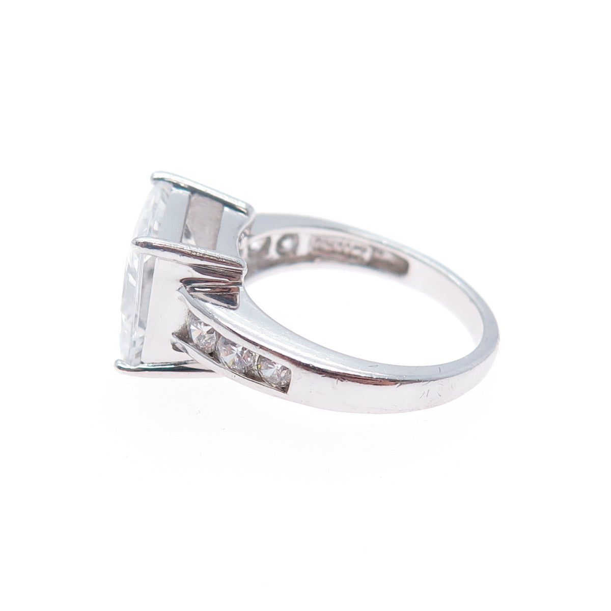 925 Sterling Silver Princess & Round-Cut C Z Engagement Ring Size 5.25