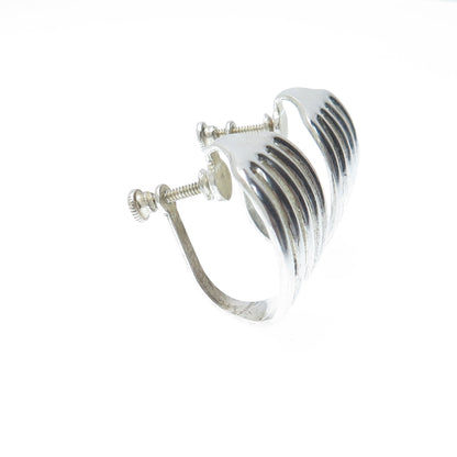 925 Sterling Silver Vintage Modernist Ribbed Screw Back Earrings