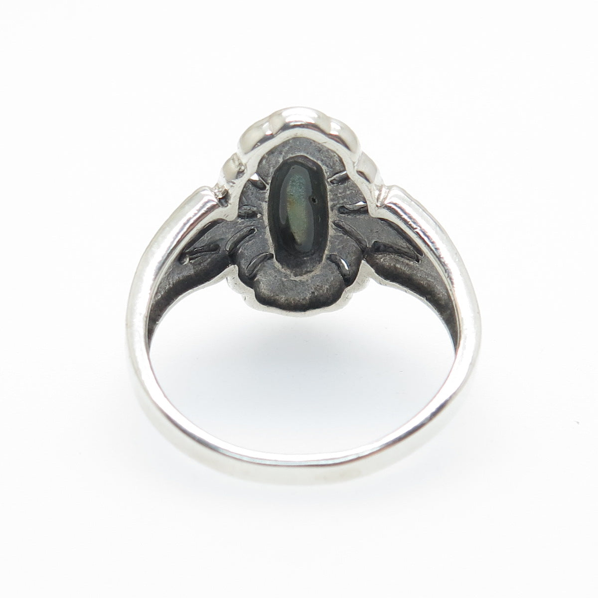 925 Sterling Silver Vintage Real Abalone Shell Oxidized Ring Size 9
