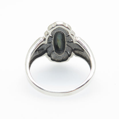 925 Sterling Silver Vintage Real Abalone Shell Oxidized Ring Size 9