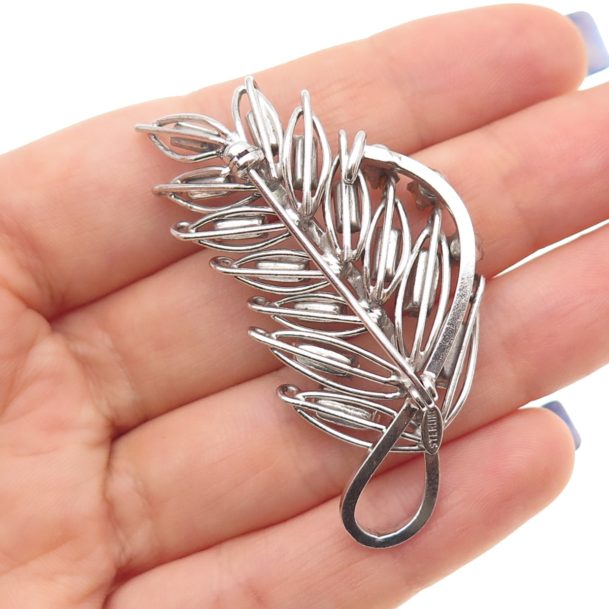 925 Sterling Antique Art Deco Rhinestone Real Pearl Floral Pin Brooch / Pendant