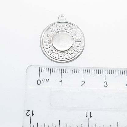 ELCO 925 Sterling Silver Vintage "A Date To Remember" Minimalist Charm Pendant
