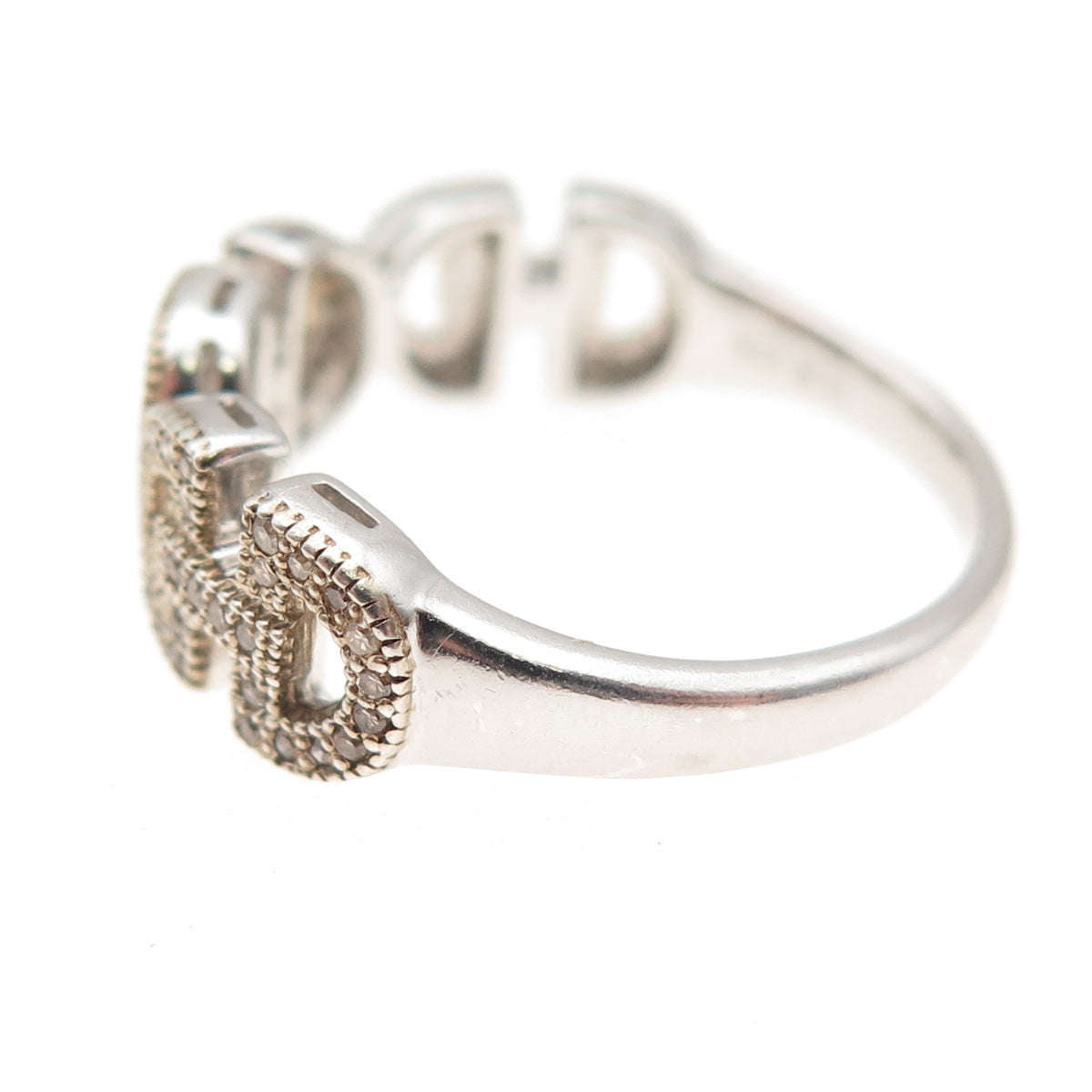925 Sterling Silver Real Champagne Diamond Anchor Link Ring Size 8