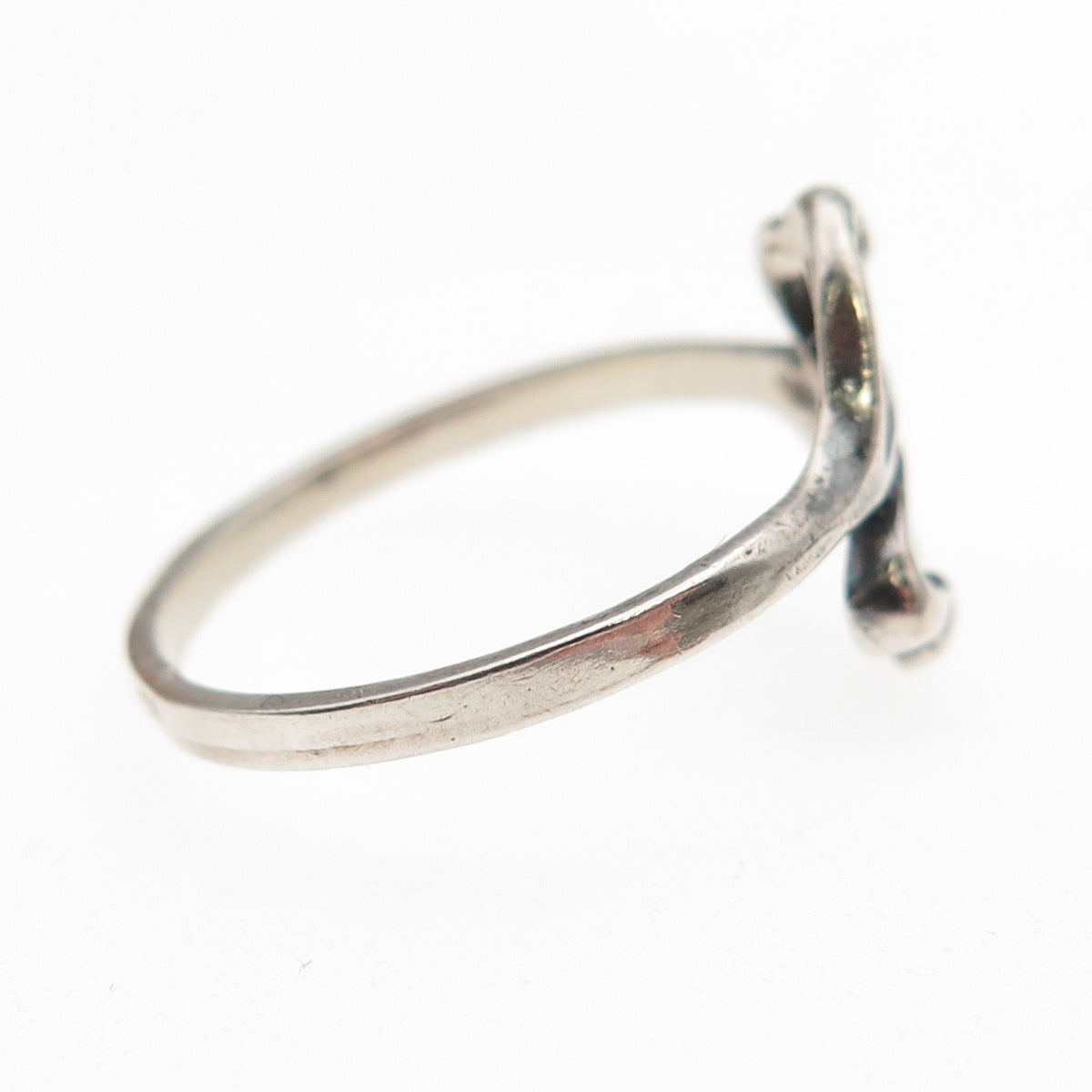 925 Sterling Silver Vintage Poland Modernist Heart Oxidized Bypass Ring Size 8