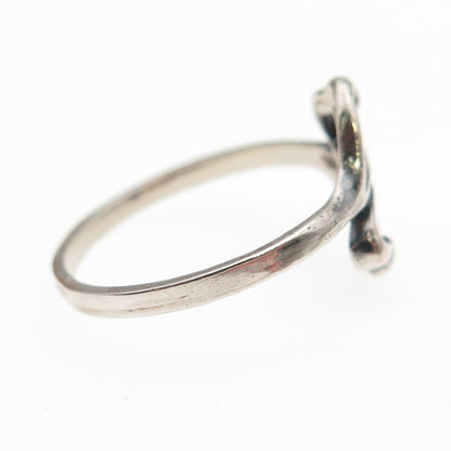 925 Sterling Silver Vintage Poland Modernist Heart Oxidized Bypass Ring Size 8