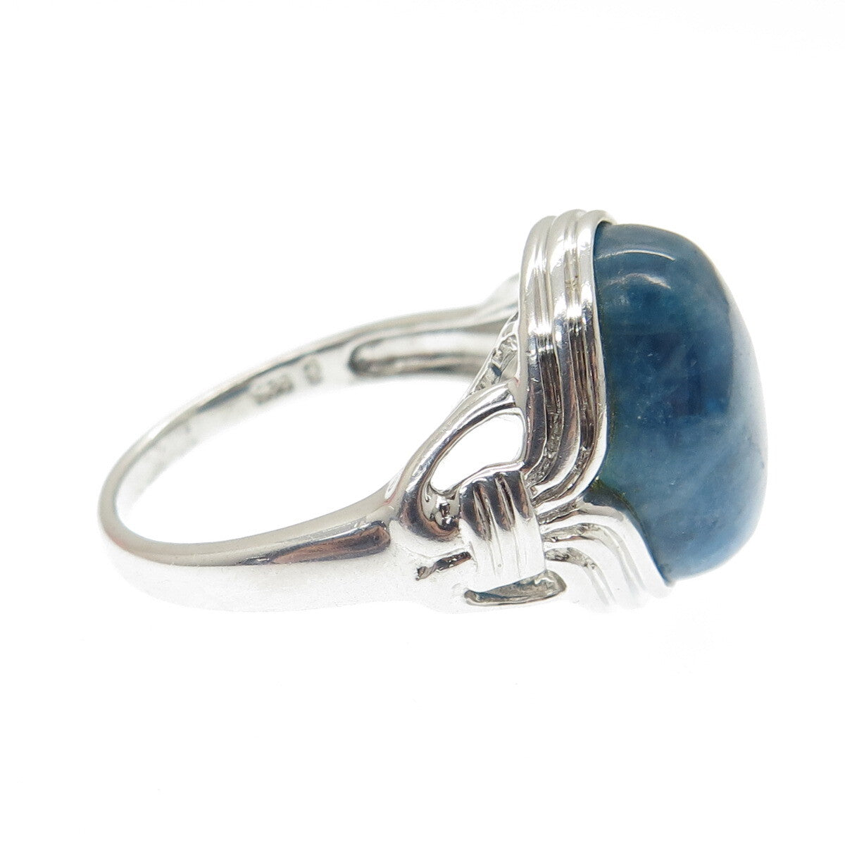 925 Sterling Silver Vintage Real Sodalite Gemstone Domed Ring Size 10.25