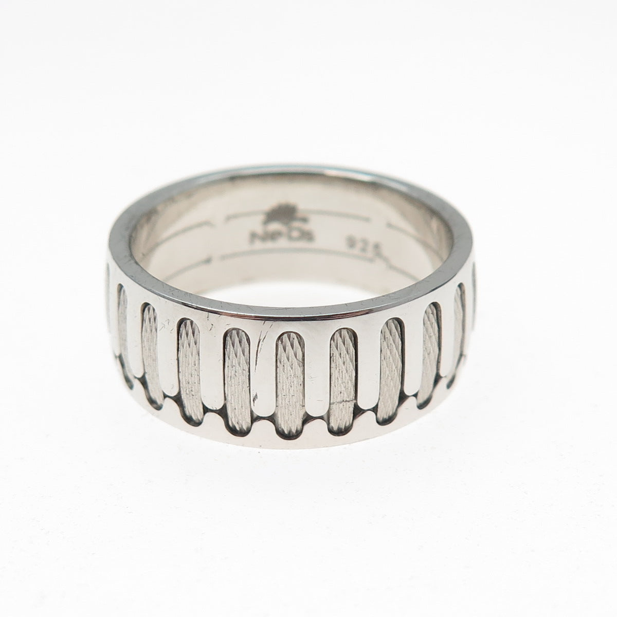 NEOS 925 Sterling Silver Textured Sewing Stitches Band Ring Size 10.25