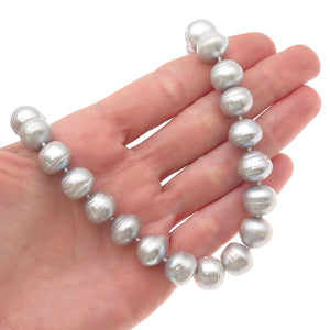 925 Sterling Silver Real Baroque Gray Pearl Beaded Necklace 18"