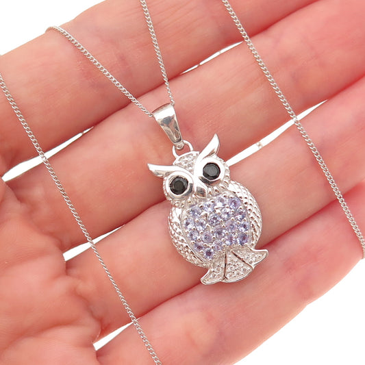 Chuck Clemency 925 Sterling Silver Real Tanzanite Topaz Spinel Owl Necklace 20"
