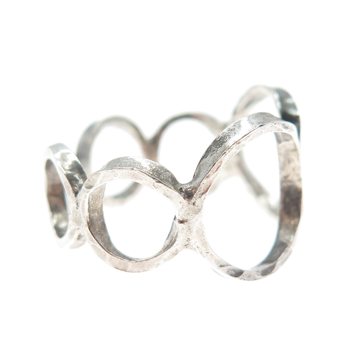 925 Sterling Silver Vintage Modernist Circle Link Adjustable Ring Size 8.25