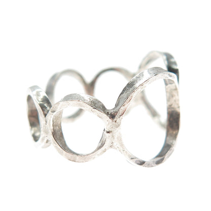 925 Sterling Silver Vintage Modernist Circle Link Adjustable Ring Size 8.25