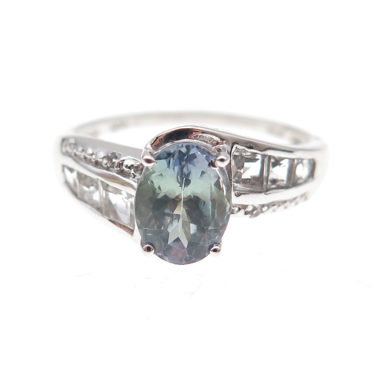 Chuck Clemency 925 Sterling Silver Real Iolite & White Topaz Ring Size 8.25