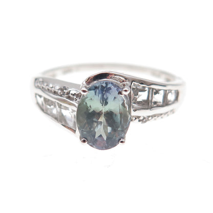 Chuck Clemency 925 Sterling Silver Real Iolite & White Topaz Ring Size 8.25