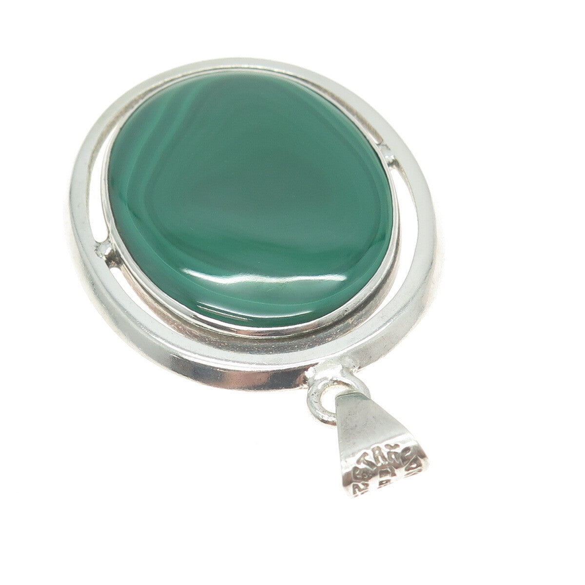 925 Sterling Silver Vintage Mexico Real Malachite Modernist Pendant