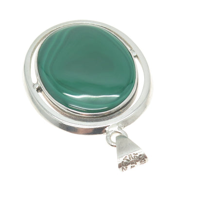 925 Sterling Silver Vintage Mexico Real Malachite Modernist Pendant