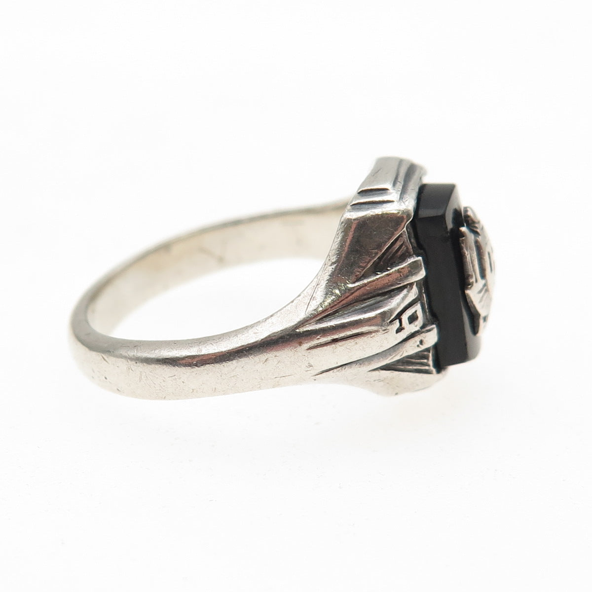 JOSTENS 925 Sterling Silver Antique 1937 Real Black Onyx School Ring Size 7