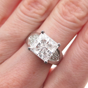 925 Sterling Silver Princess & Round-Cut C Z Engagement Ring Size 7