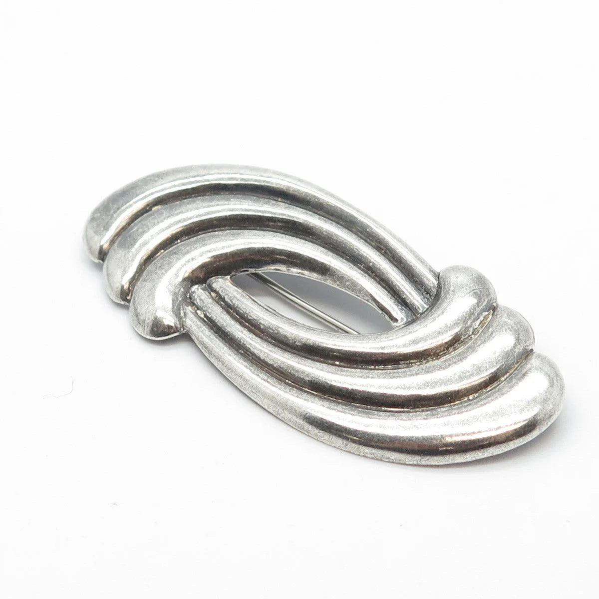 925 Sterling Silver Vintage Ribbed Modernist Pin Brooch