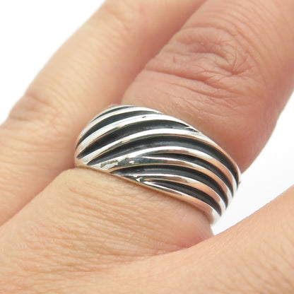 925 Sterling Silver Vintage Ribbed Ring Size 5.5