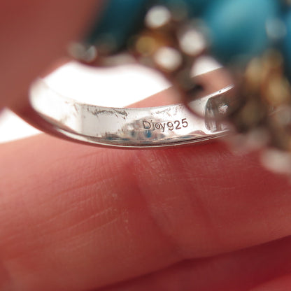 D'Joy Sterling Silver 2-Tone Real Sleeping Beauty Turquoise Apatite Ring Size 8