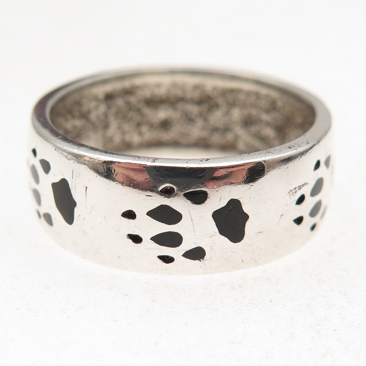 Silver Fox Old Pawn 925 Sterling Vintage Enamel Wolf Paw Band Ring Size 12