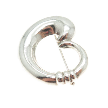 925 Sterling Silver Vintage Open Heart Modernist Pin Brooch
