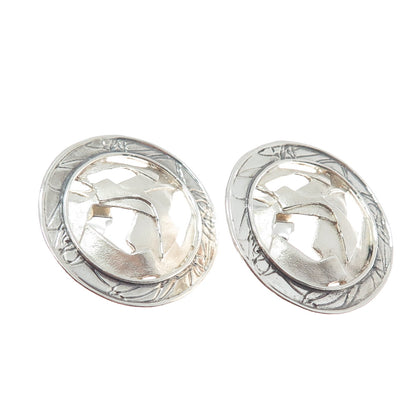 925 Sterling Silver Vintage Modernist Round Earrings