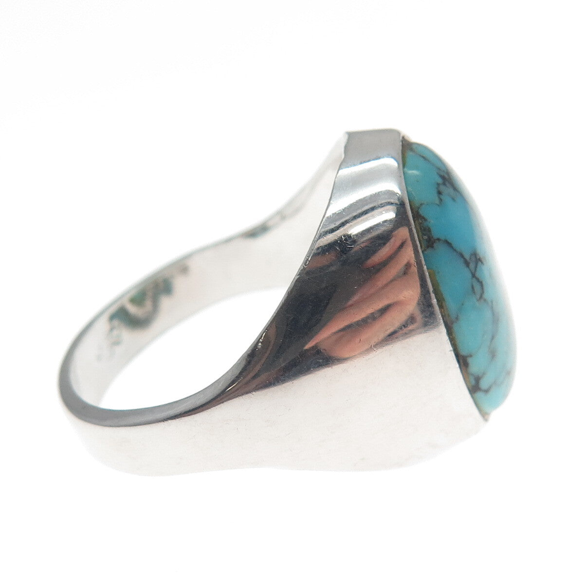 UNCAS 925 Sterling Silver Antique Art Deco Real Cabochon Turquoise Ring Size 11