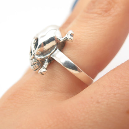 925 Sterling Silver Skull Biker Men's Ring Size 10