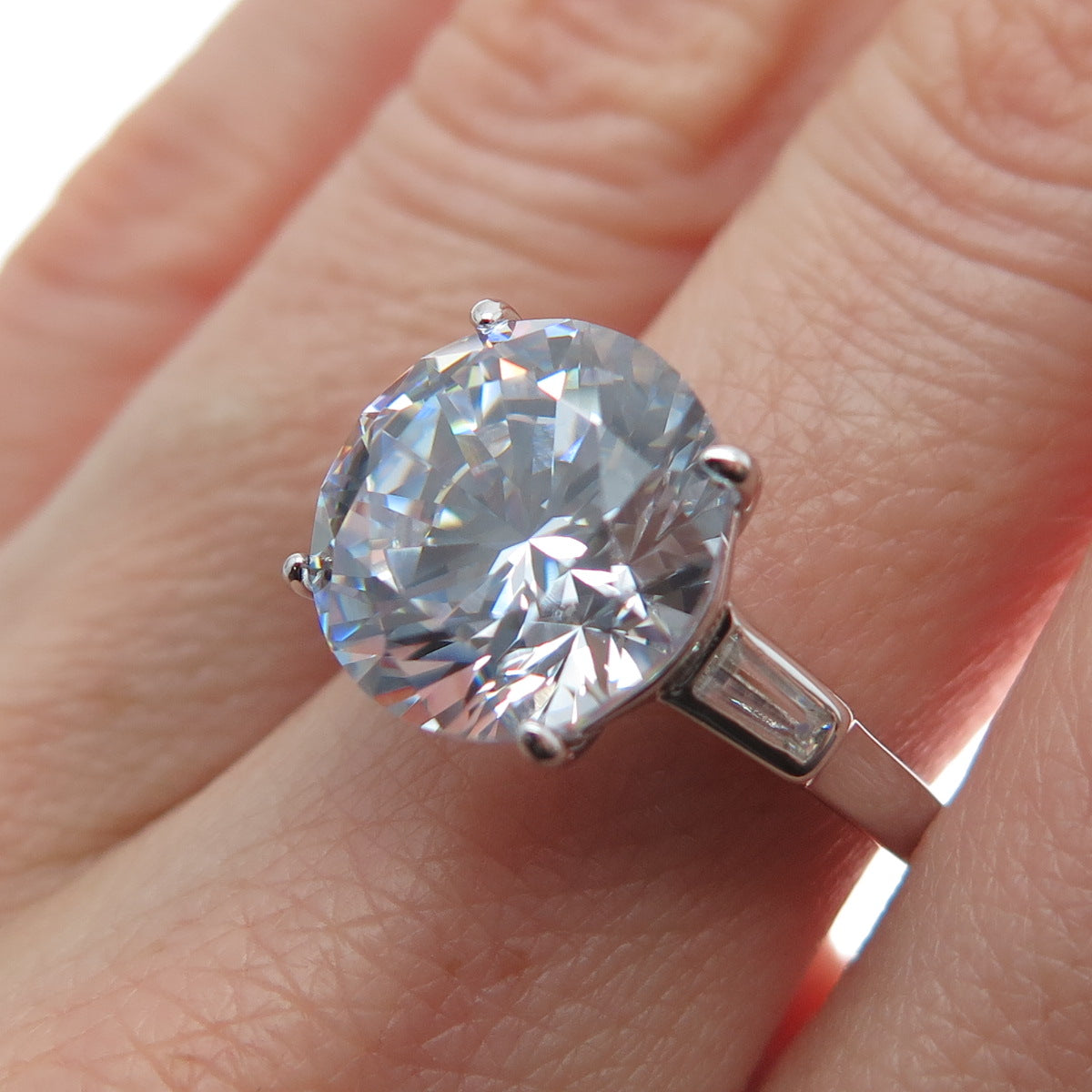 DSMK 925 Sterling Silver Round Tapered Baguette-Cut C Z Engagement Ring Size 6.5