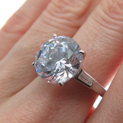 DSMK 925 Sterling Silver Round Tapered Baguette-Cut C Z Engagement Ring Size 6.5