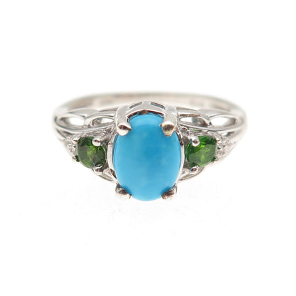 Chuck Clemency 925 Sterling Silver Real Turquoise Peridot & Topaz Ring Size 7