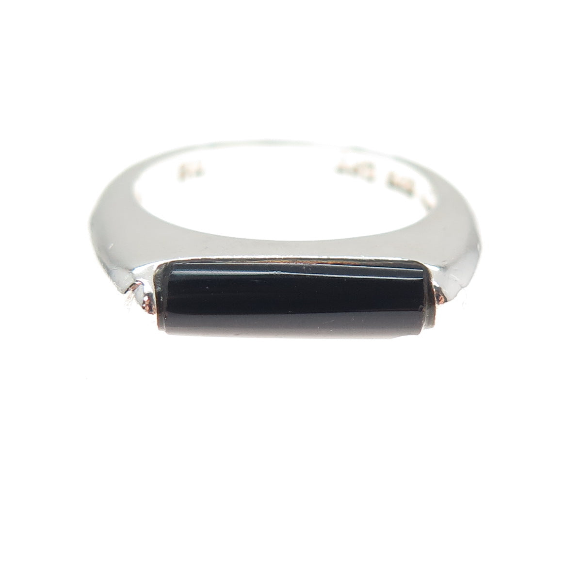 925 Sterling Silver Vintage Real Black Onyx Modernist Ring Size 7