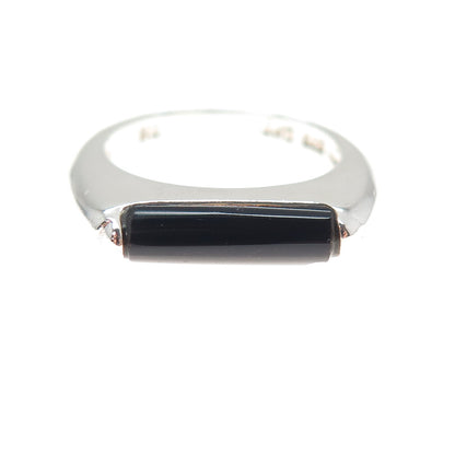 925 Sterling Silver Vintage Real Black Onyx Modernist Ring Size 7