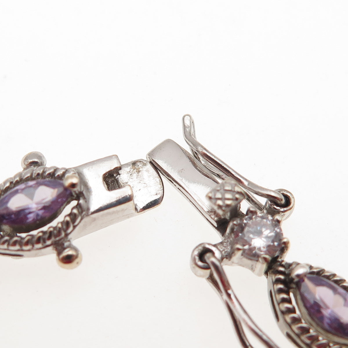 925 Sterling Silver Marquise-Cut Purple & Round-Cut White C Z Bracelet 7.25"
