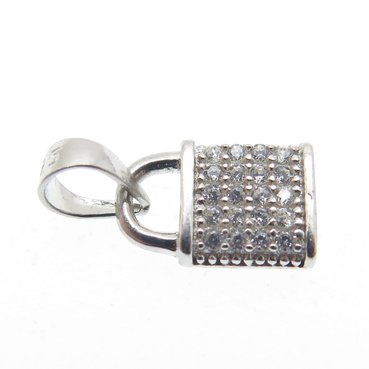 HAN 925 Sterling Silver Round-Cut C Z Lock Minimalist Charm Pendant