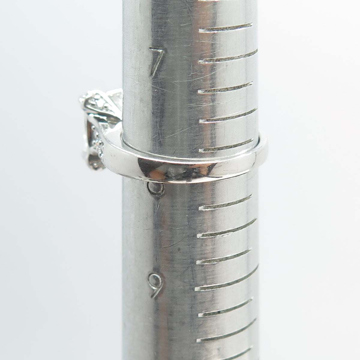 925 Sterling Silver Princess & Round-Cut C Z Engagement Ring Size 8