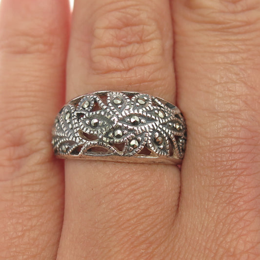 925 Sterling Silver Vintage Real Marcasite Gemstone Ring Size 7.25
