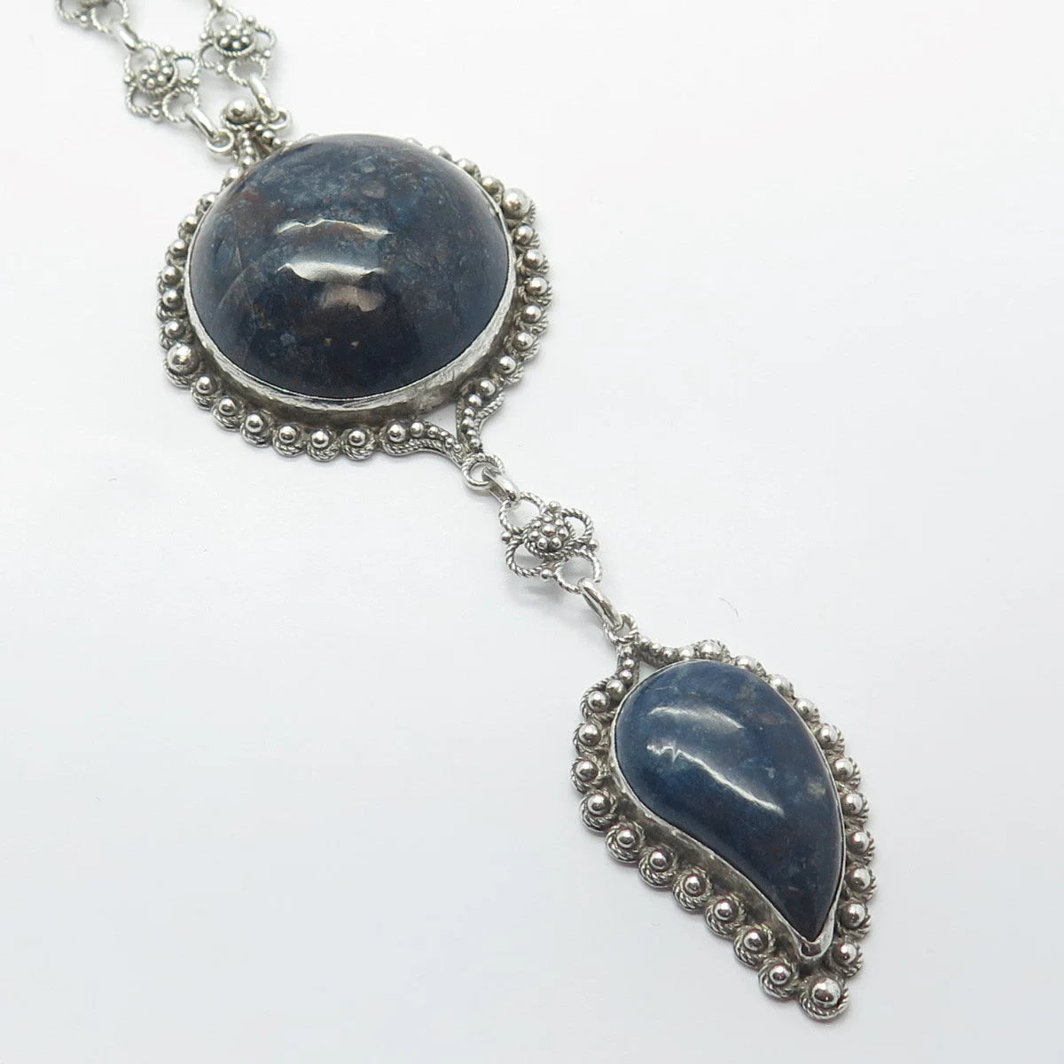 925 Sterling Silver Vintage Sodalite Gem By The Yard Fancy Chain Necklace 26"