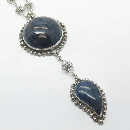 925 Sterling Silver Vintage Sodalite Gem By The Yard Fancy Chain Necklace 26"