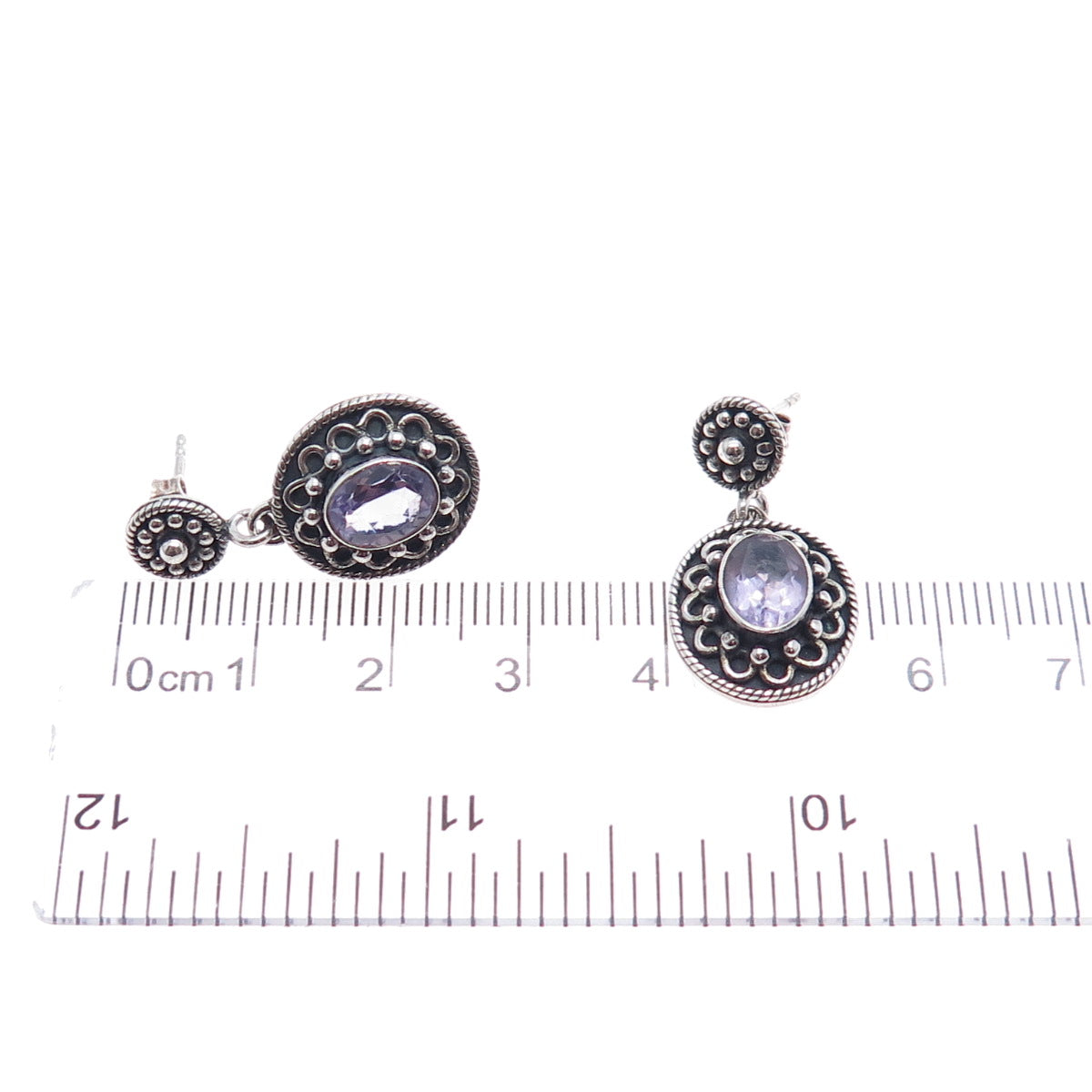 DOUG PAULUS 925 Sterling Silver Vintage Real Amethyst Oxidized Dangle Earrings