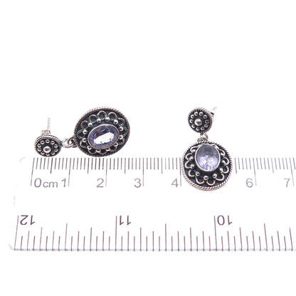 DOUG PAULUS 925 Sterling Silver Vintage Real Amethyst Oxidized Dangle Earrings