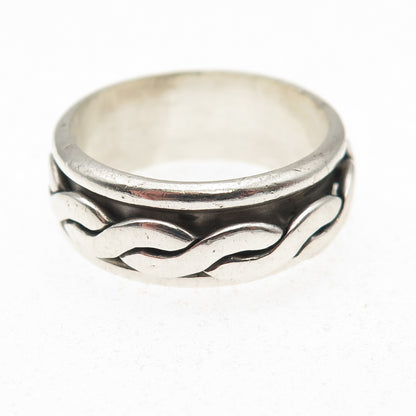 925 Sterling Silver Vintage Mexico Woven Rotating Band Ring Size 10.25
