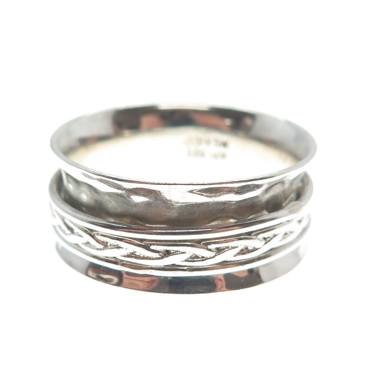 ATI 925 Sterling Silver Vintage Mexico Wicker Hammered Band Ring Size 10.5