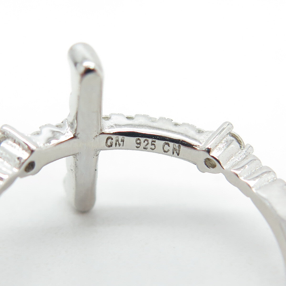 925 Sterling Silver Pave C Z Cross Ring Size 7