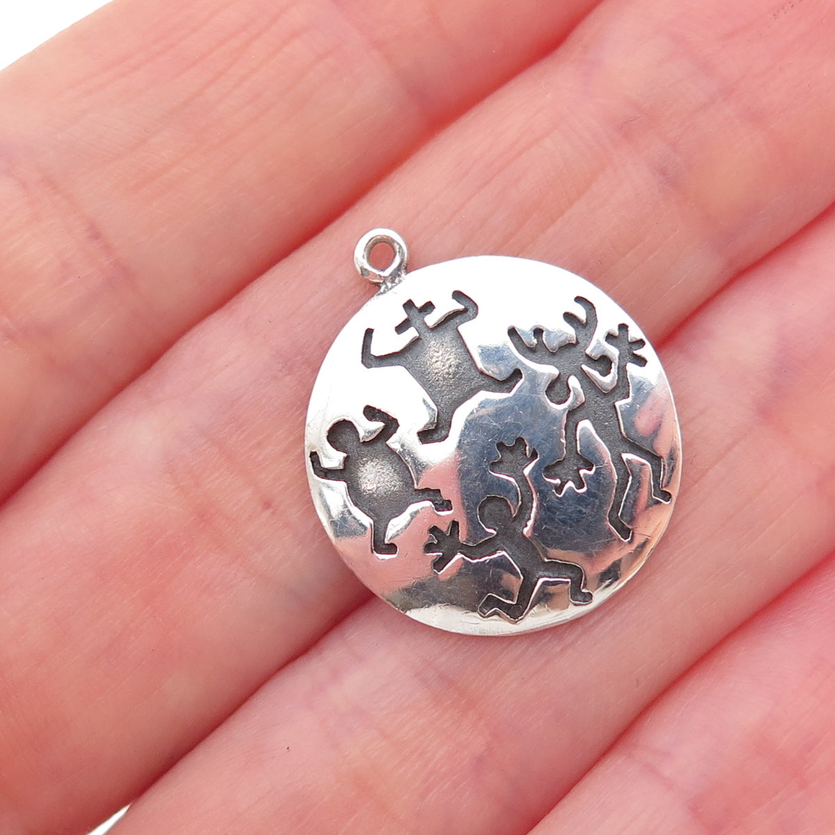 Phyllis Woods 925 Sterling Silver Vintage Ethnic Dancers Oxidized Charm Pendant