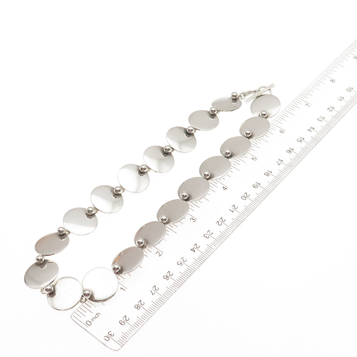 N.E. FROM 925 Sterling Silver Vintage Denmark Modernist Disc Chain Necklace 14"