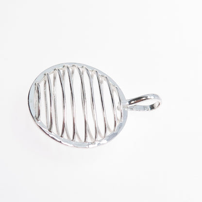 HAN 925 Sterling Silver Vintage Modernist Ribbed Caged Moon Pendant