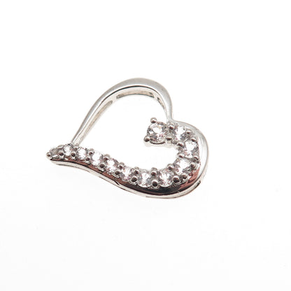 925 Sterling Silver Real Round-Cut White Topaz Heart Mini Slide Charm Pendant
